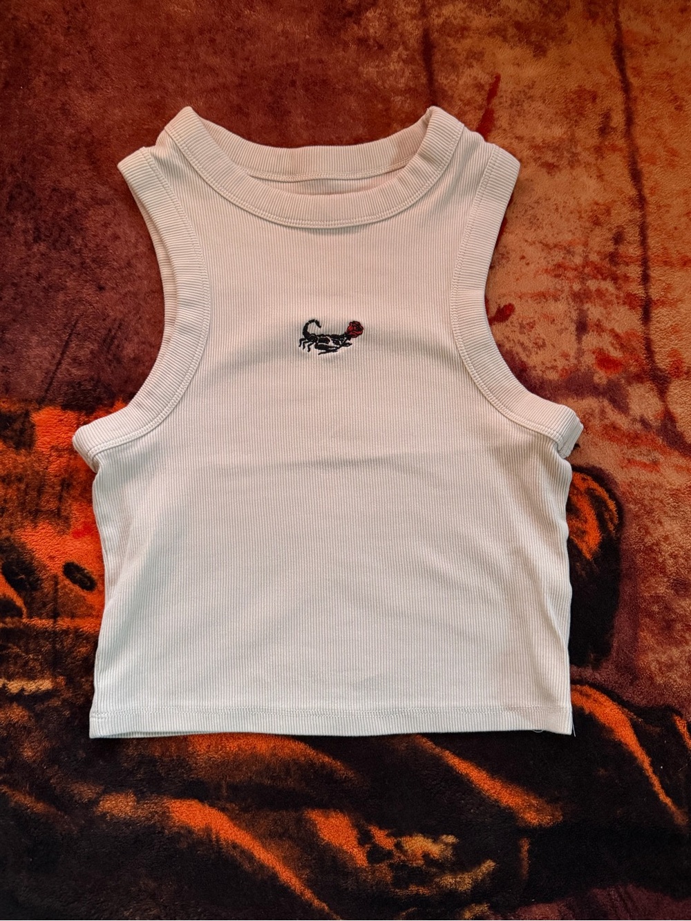 Cotton On White Ribbed Tank with Scorpion Embroidery